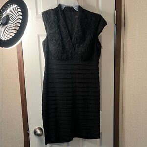 R&M Richards Black Floral Textured Mini Dress